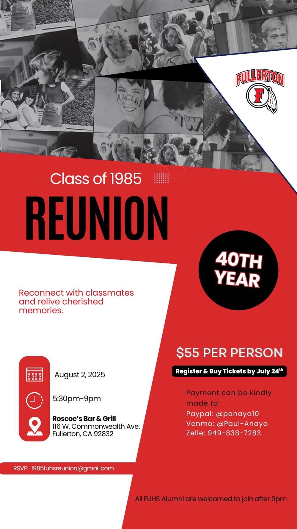 Class of 1985 40th Reunion Info.